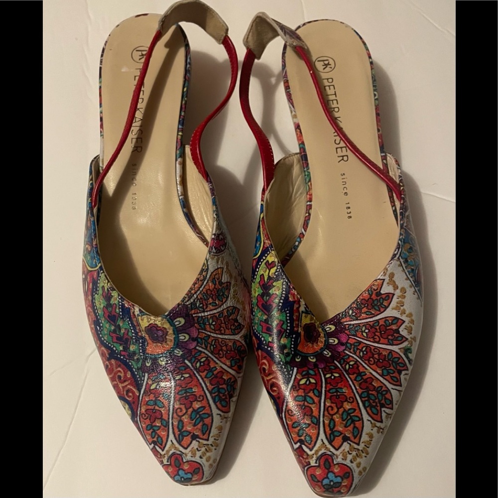 Peter Kaiser Floral Print Sling Back Low Heel Shoes size 5
